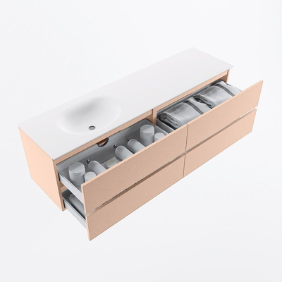 MONDIAZ Vica Badkamermeubelset - 170cm - onderkast rosee - 4 lades - wastafel moon links - 1 kraangat - 60cm hoge versie - talc