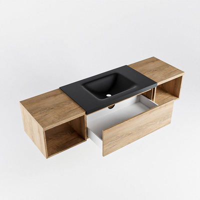 MONDIAZ BUKLA 160cm badmeubel met open module 40 L+R kleur Washed Oak met 1 lades. Wastafel CLOUD midden 1 kraangat kleur Urban.