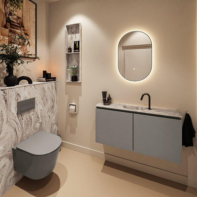 MONDIAZ TURE-DLUX 100cm toiletmeubel Smoke. EDEN wastafel Glace positie midden. Met 1 kraangat.