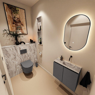 MONDIAZ TURE-DLUX 60cm toiletmeubel Dark Grey. EDEN wastafel Glace positie rechts. Zonder kraangat.