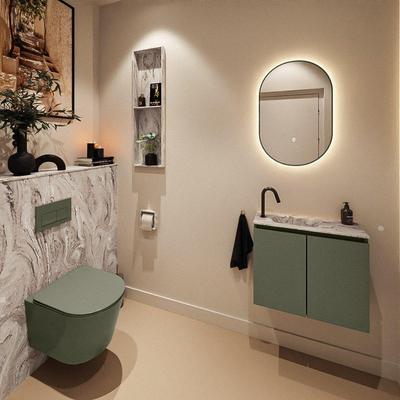 MONDIAZ TURE-DLUX 60cm toiletmeubel Army. EDEN wastafel Glace positie links. Met 1 kraangat.
