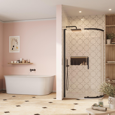 Crosswater Asura Kwartronde Douchedeur - 8mm - 120x80cm - met zijwand - hendel gecanneleerd - mat zwart