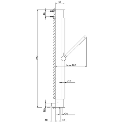 Xenz Pure Glijstangset 70cm met geïntegreerde wandinlaat chroom Hoogglans