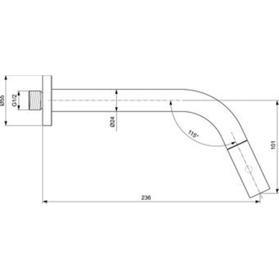 Ideal Standard IdealStream toiletkraan wandmodel met uitloop 23.5cm chroom