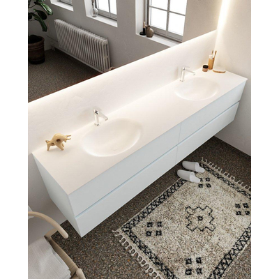 MONDIAZ VICA Badkamermeubelset - 200cm - 4 lades - wasbak Moon dubbel - 2 kraangaten - solid surface clay