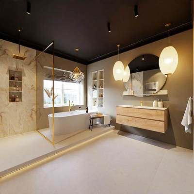 MONDIAZ VICA-DLUX Badkamermeubelset - 120cm - onderkast washed oak - 2 lades - inbouw wastafel cloud midden - 1 kraangat - 60cm hoge versie - frape