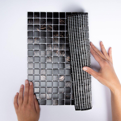 The Mosaic Factory Amsterdam mozaïektegel - 32.2x32.2cm - wand en vloertegel - Vierkant - Glas Black / Gold mix Mat