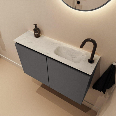 MONDIAZ TURE-DLUX 80cm toiletmeubel Dark Grey. EDEN wastafel Opalo positie rechts. Met 1 kraangat.