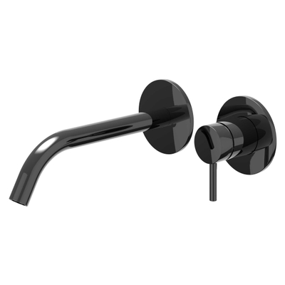 IVY Bond Wastafelmengkraan - 2-gats - met inbouwdeel - wandmontage - gebogen uitloop - coldstart - Zwart chroom PVD