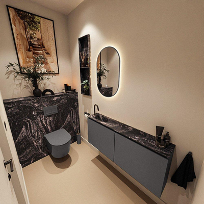 MONDIAZ TURE-DLUX 120cm toiletmeubel Dark Grey. EDEN wastafel Lava positie links. Met 1 kraangat.