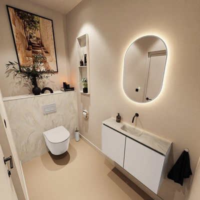 MONDIAZ TURE-DLUX 80cm toiletmeubel Linen. EDEN wastafel Ostra positie midden. Zonder kraangat.