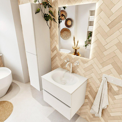 MONDIAZ VICA 60cm badmeubel onderkast Talc 2 lades. Wastafel MOON midden 1 kraangat, kleur Talc.