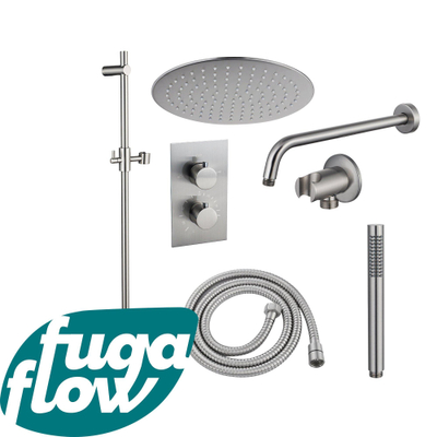 FugaFlow Eccelente Sobrado Badkamer Inbouw Regendoucheset - thermostatisch - wandarm -glijstang - 25cm hoofddouche - staaf handdouche - geborsteld RVS PVD