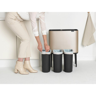 Brabantia Bo Touch Bin Afvalemmer - 3x11 liter - 3 kunststof binnenemmers - metallic gold