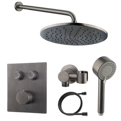 Wiesbaden Caral doucheset - 2 functies - handdouche 3 standen - hoofddouche 25cm - met garnituur - gunmetal