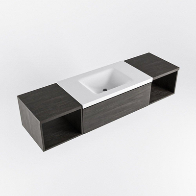 MONDIAZ BUKLA 160cm badmeubel met open module 40 L+R kleur Dark Brown met 1 lades. Wastafel CLOUD midden 0 kraangaten kleur Talc.