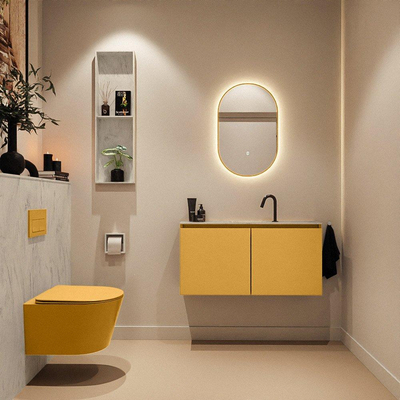 MONDIAZ TURE-DLUX 100cm toiletmeubel Ocher. EDEN wastafel Opalo positie midden. Met 1 kraangat.