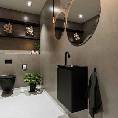 MONDIAZ TURE Fonteinset - 40x23x50cm - 1 kraangat - 1 deur - urban mat - Wasbak rechts - Solid Surface Zwart