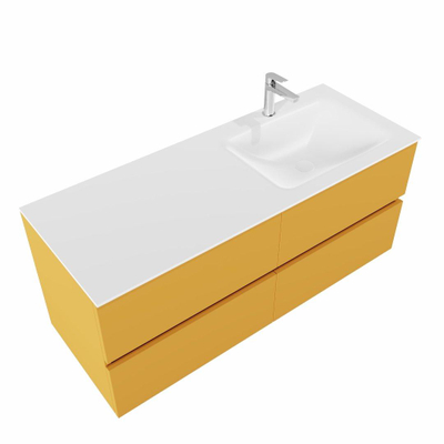 MONDIAZ VICA Badkamermeubelset - 120cm - 4 lades - wasbak Cloud rechts - 1 kraangat - solid surface ocher