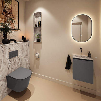 MONDIAZ TURE-DLUX 40cm toiletmeubel Dark Grey. EDEN wastafel Glace positie midden. Zonder kraangat.