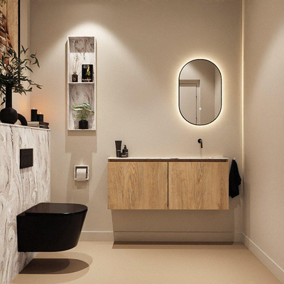 MONDIAZ TURE-DLUX 120cm toiletmeubel Washed Oak. EDEN wastafel Glace positie rechts. Zonder kraangat.