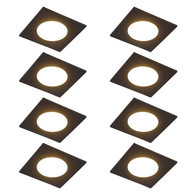 QAZQA Simply Inbouwspot - set van 8 - 9x9cm - incl. LED - 3 staps dimbaar - IP44 - vierkant - mat zwart