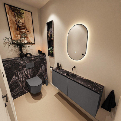 MONDIAZ TURE-DLUX 120cm toiletmeubel Dark Grey. EDEN wastafel Lava positie midden. Zonder kraangat.