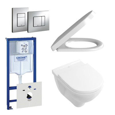 Villeroy & Boch O.Novo Toiletset - softclose en quickrelease zitting – bedieningsplaat verticaal/horizontaal chroom - wit