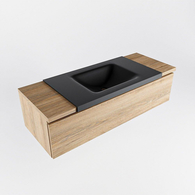 Mondiaz BUKLA Badkamermeubelset - 120x45x34cm - 1 kraangat - wasbak midden - solid surface - Urban - greeploos - 1 lade - Melamine - Washed Oak