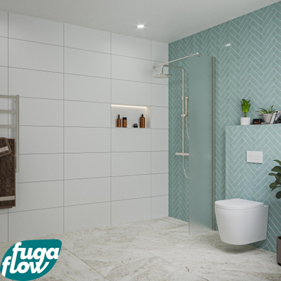 FugaFlow Eccelente Vetro inloopdouche badkamer - 40x200cm - mat glas - wandarm - geborsteld RVS