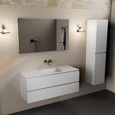 Mondiaz Aivy badmeubelset - 120x45x50cm - 0 kraangaten - 1 wasbak talc Solid surface - Midden - 2 lades - Met spiegel - MDF Talc