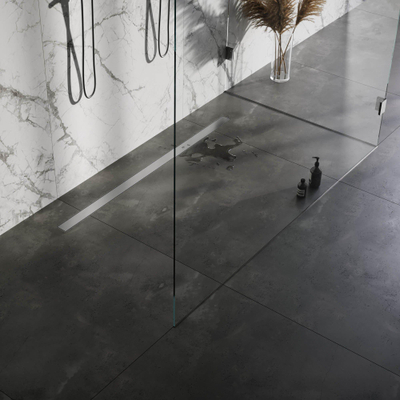 Brauer Douchegoot - 160x7x6.7cm - ondiepe vloerflens - zijuitloop - tegelinlegrooster omkeerbaar - RVS