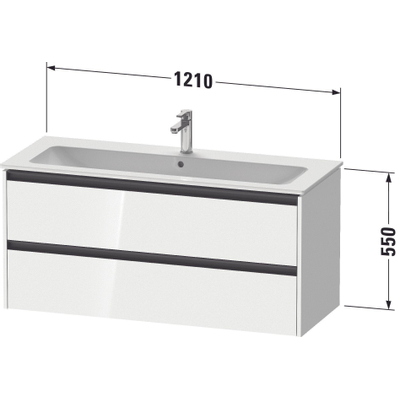 Duravit Ketho 2 wastafelonderbouwkast met 2 laden voor enkele wastafel 121x48x55cm met grepen antraciet basalt mat