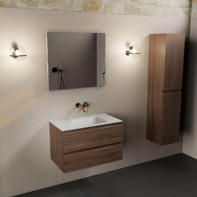 Mondiaz Aivy badmeubelset - 80x45x50cm - 0 kraangaten - 1 wasbak talc Solid surface - Midden - 2 lades - Zonder spiegel - Melamine Mocha