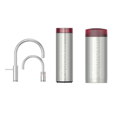 Quooker Nordic Round Twintaps kokendwaterkraan - draaibare uitloop - Combi+ incl. Cube reservoir - Warm / kokend water - Chroom