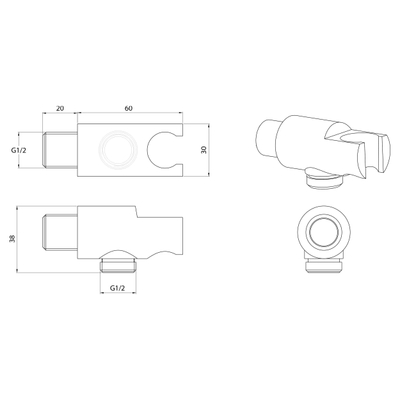 Differnz Inbouw handdouche houder Zwart