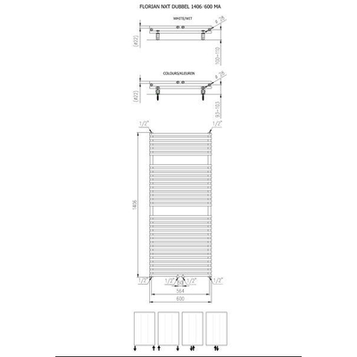 Plieger Florian Nxt M designradiator dubbel horizontaal met middenaansluiting 1406x600mm 1153W zwart