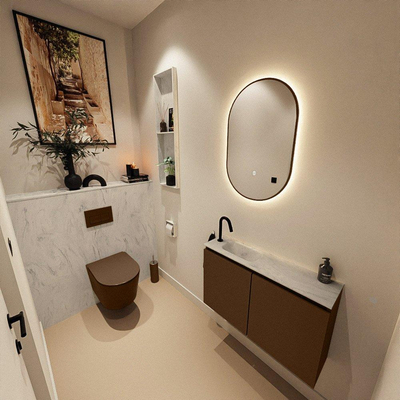 MONDIAZ TURE-DLUX 80cm toiletmeubel Rust. EDEN wastafel Opalo positie links. Met 1 kraangat.