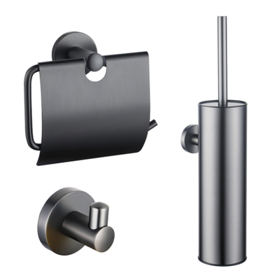 Fortifura Calvi Toiletset - toiletborstelhouder - gesloten - handdoekhaak - toiletrolhouder - met klep - geborsteld gunmetal