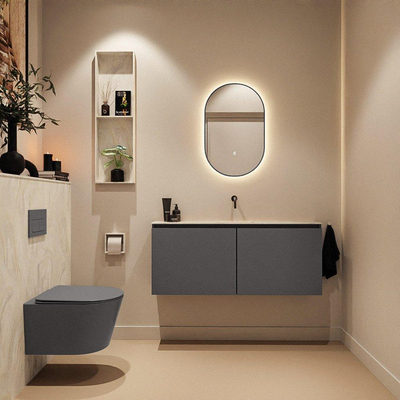 MONDIAZ TURE-DLUX 120cm toiletmeubel Dark Grey. EDEN wastafel Ostra positie midden. Zonder kraangat.