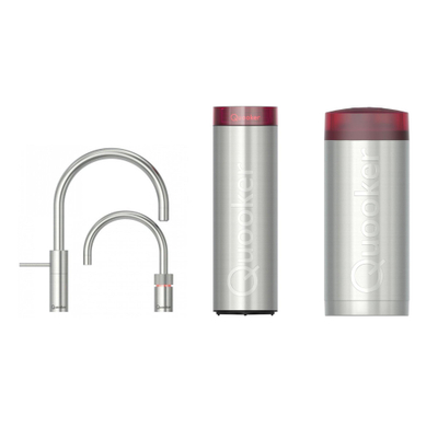 Quooker Nordic Round Twintaps kokendwaterkraan - draaibare uitloop - Combi+ incl. Cube reservoir - Warm / kokend water - RVS