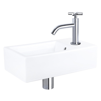 Differnz Force fonteinset - 40x22x11.5cm - Rechthoek - 1 kraangat - Gebogen chromen kraan - kruisgreep - Keramiek Wit