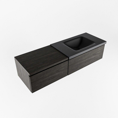 MONDIAZ BUKLA 140cm badmeubel met module 60 kleur Dark Brown met 2 lades. Wastafel CLOUD rechts 1 kraangat kleur Urban.