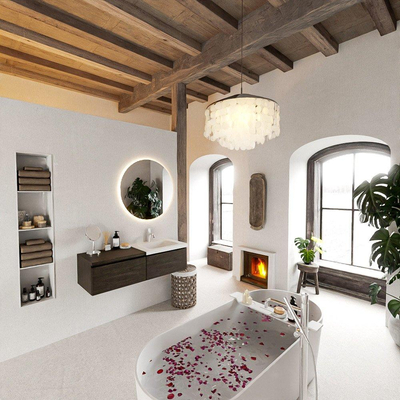 MONDIAZ BUKLA 120cm badmeubel met module 60 kleur Dark Brown met 2 lades. Wastafel CLOUD rechts 1 kraangat kleur Talc.