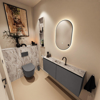 MONDIAZ TURE-DLUX 120cm toiletmeubel Dark Grey. EDEN wastafel Glace positie midden. Met 1 kraangat.