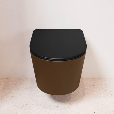 MONDIAZ LAVIE wandclosetpack - 36x53cm - diepspoel - rimless - Rust (bruin) - softclose - quick-release - toiletzitting - Urban (zwart)