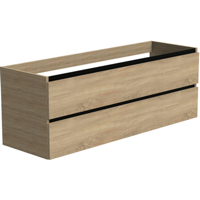 Thebalux onderbouwkast 140x45x50cm greeplijst zwart mat 2 softclose lades Greeploos MDF spaanderplaat beton zilver met topblad opzetkommem en waste SHOWROOMMODEL