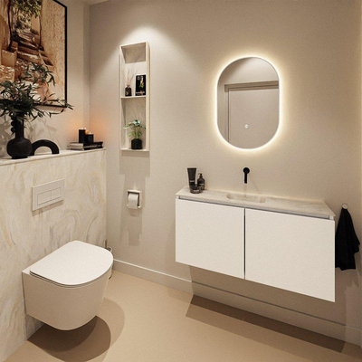 MONDIAZ HOPE Toiletplaat Set - solid surface achterwand - 100x125cm - Planchet 100x23cm - niet voorgeboord - Ostra