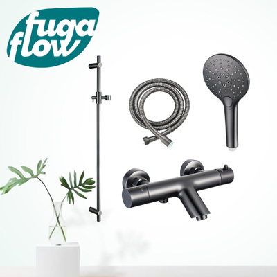 FugaFlow Eccelente Sobrado Badkamer badkraan met glijstangset met ronde handdouche, metalen doucheslang gunmetal