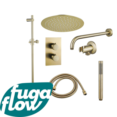 FugaFlow Eccelente Sobrado Badkamer Inbouw Regendoucheset - thermostatisch - wandarm -glijstang - 25cm hoofddouche - staaf handdouche - geborsteld messing PVD
